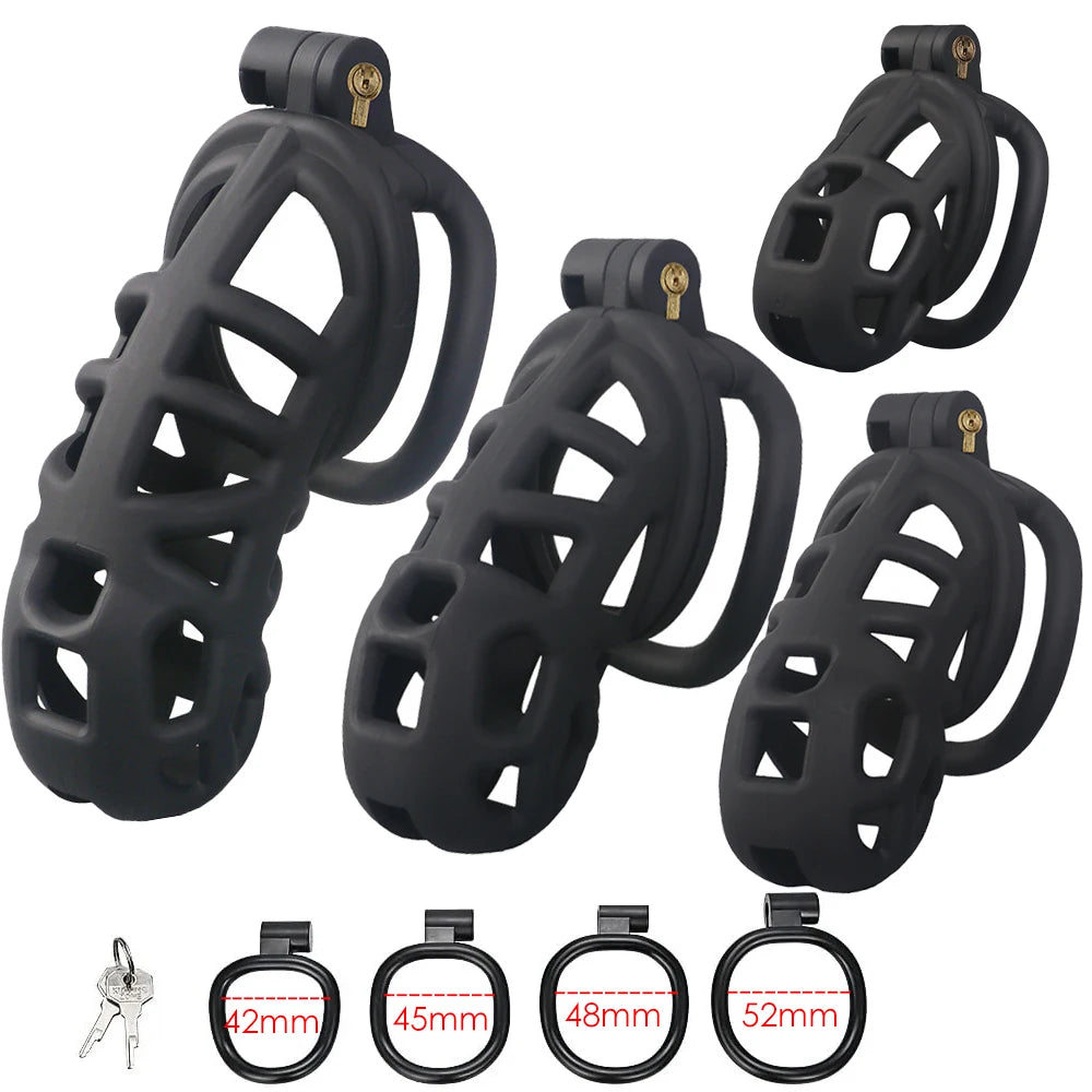 Adjustable Male Chastity Cage Kit – 4-Size U-Ring & Urethral Lock Combo