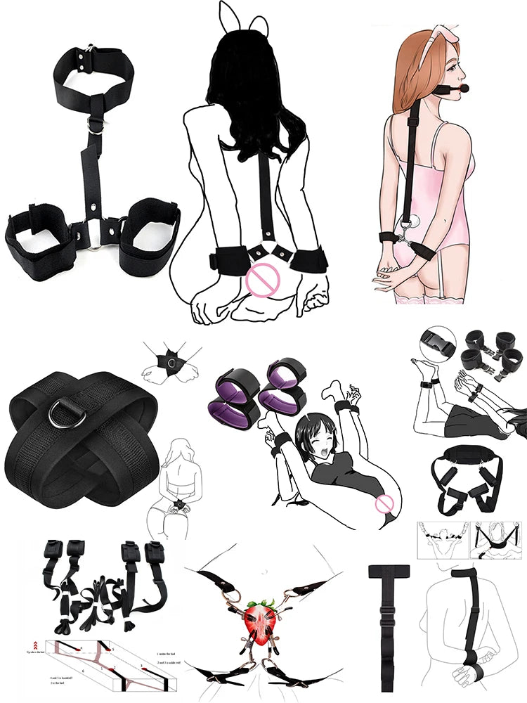 Complete Bondage Kit – Collar, Cuffs, Rope, Blindfold & Whip Set