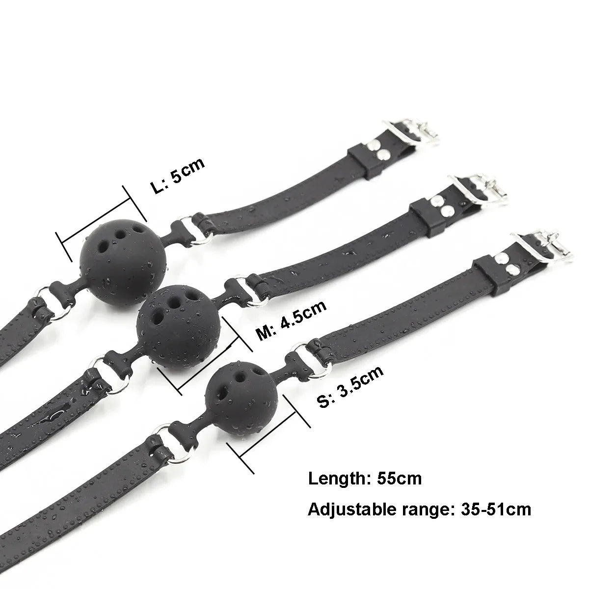 3‑Size Silicone Open‑Mouth Ball Gag – Adjustable Bondage Gag Set