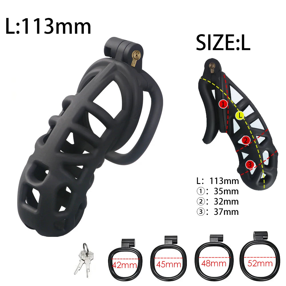 Adjustable Male Chastity Cage Kit – 4-Size U-Ring & Urethral Lock Combo