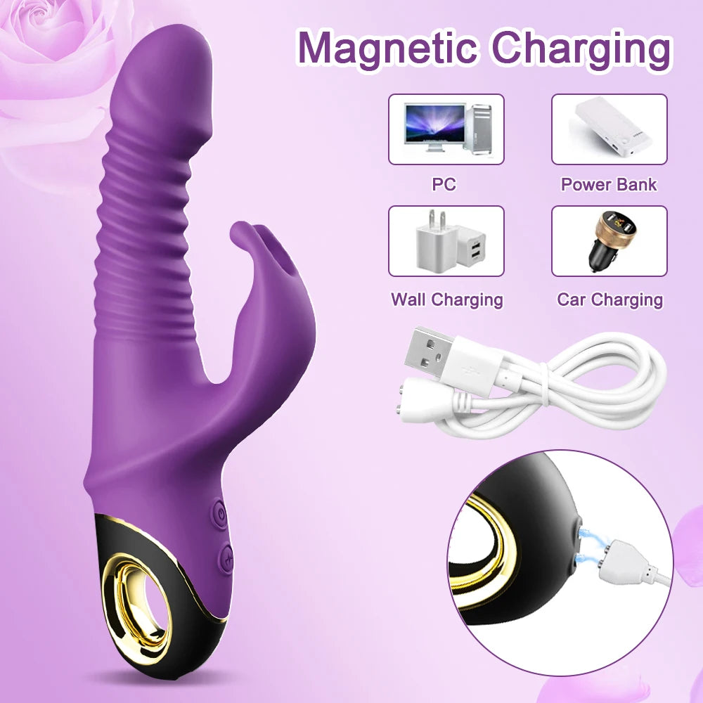 Automatic Thrusting Rabbit Vibrator – Telescopic G-Spot & Clitoral Stimulator