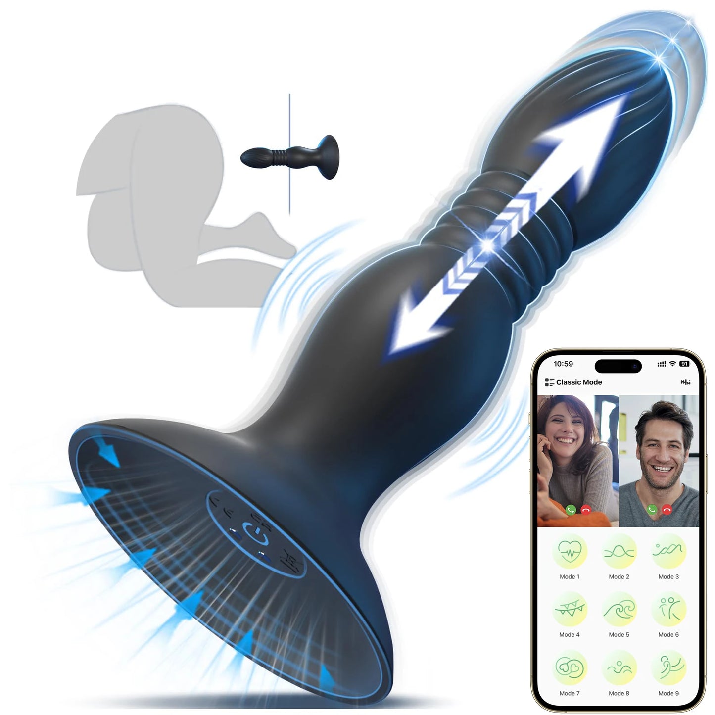 Heseks Remote-Control Suction & Thrust Prostate Massager – Wireless Butt Plug for Couples Play