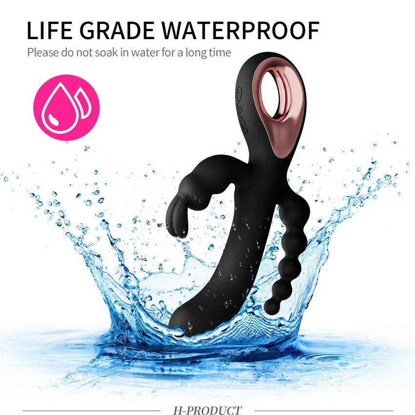 3-in-1 Rabbit Vibrator with Dildo, Clit Massager & Anal Beads – Multi-Stimulation G-Spot Sex Toy for Women