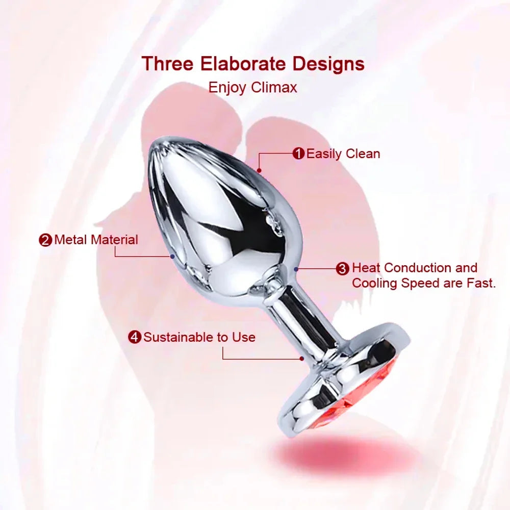 PU Diamond-Tip Metal Plug Set (S, M & L) – Sleek Weighty Anal Beginners’ Kit
