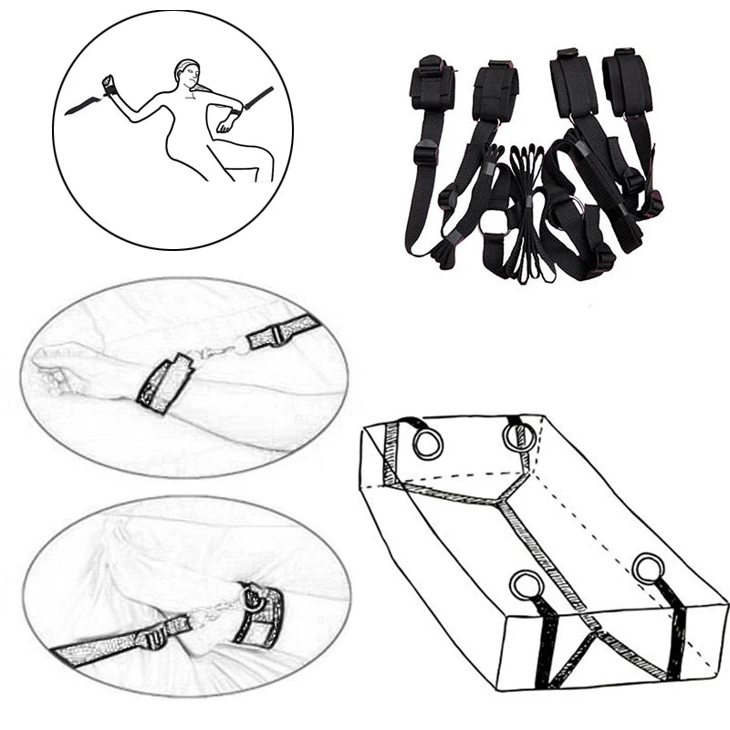 Erotic Bondage Bed Games Set – Handcuffs & Ankle Restraints Kit