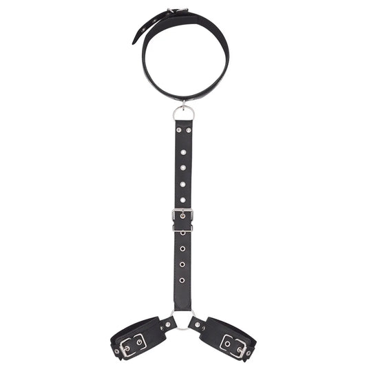 Leather Neck & Wrist Cuff Set – Gothic Bondage Collar & Handcuffs