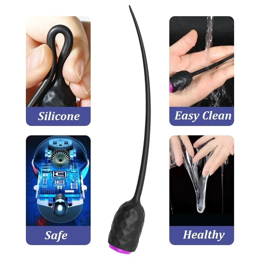 Electric Urethral Catheter Vibrator – Long Silicone Penis Plug for Prostate & Urethra Stimulation