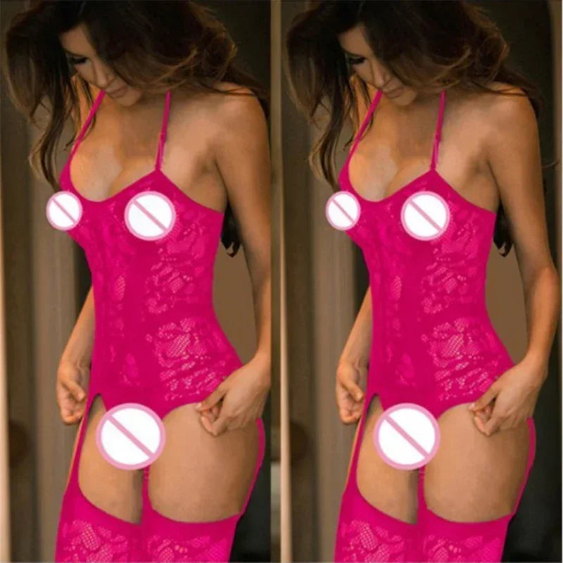 Plus‑Size Sheer Lace Babydoll Costume – Erotic Floral Mesh Set