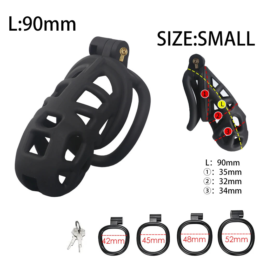 Adjustable Male Chastity Cage Kit – 4-Size U-Ring & Urethral Lock Combo