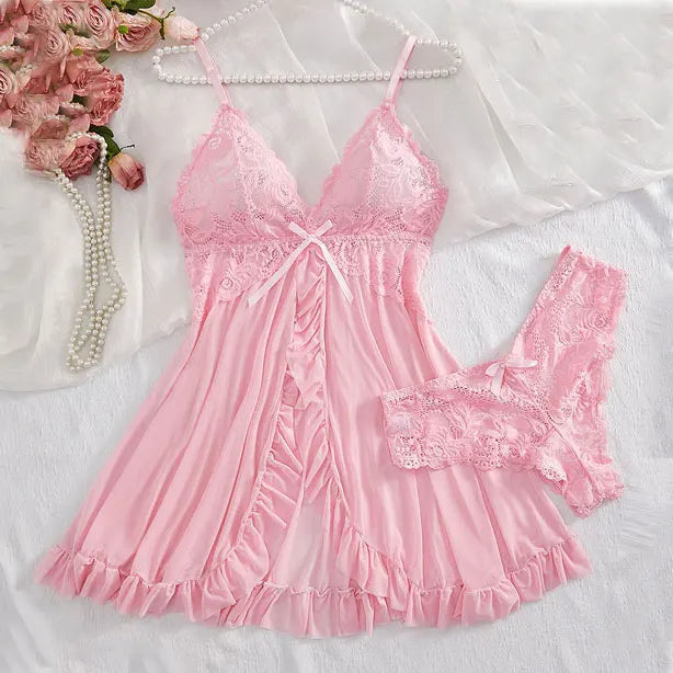 Summer Sexy Lace Nightdress – Women’s Sheer V-Neck Sleepwear Dress
