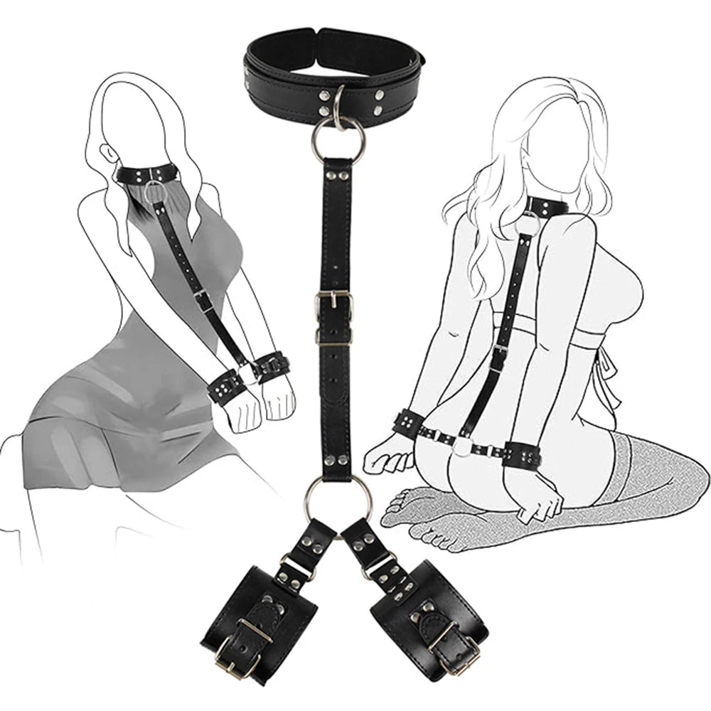 Neck‑to‑Wrist Restraint Kit – Adjustable Bondage Collar & Arm Restraints