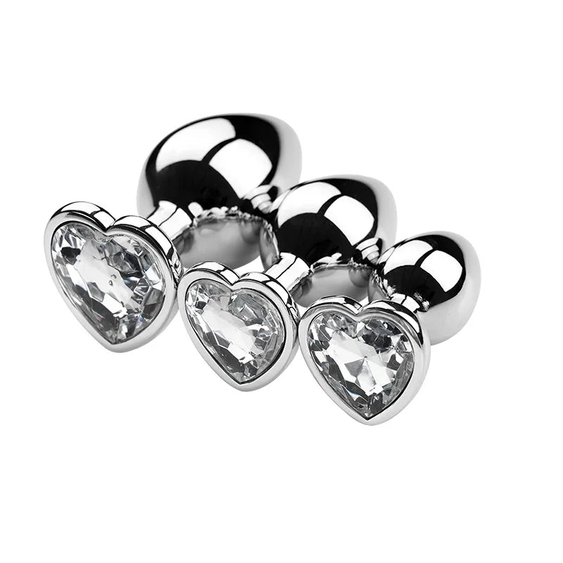 PU Diamond-Tip Metal Plug Set (S, M & L) – Sleek Weighty Anal Beginners’ Kit
