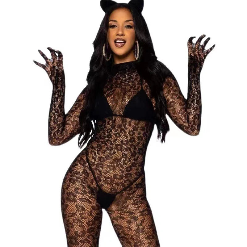Black Fishnet Hollow Bra & Bodystocking Set – Open Back Erotic Lingerie