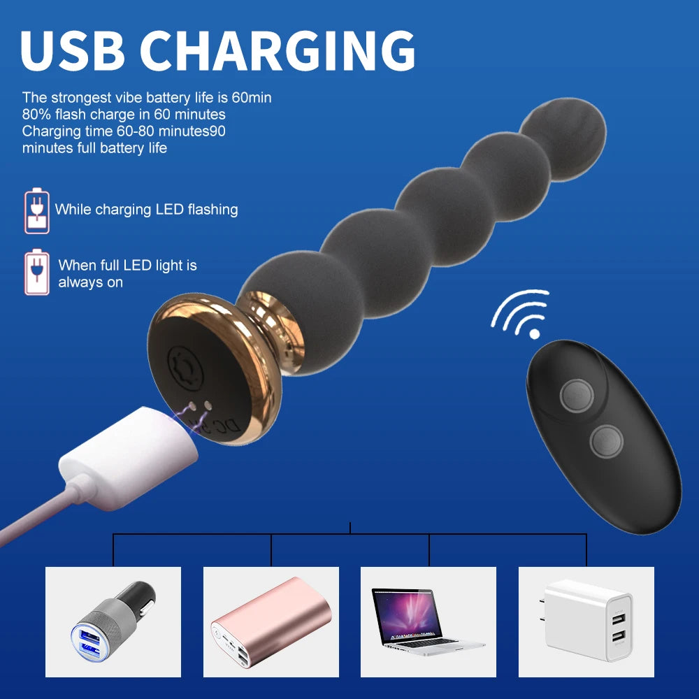 10‑Speed Remote Anal Beads & Prostate Vibrator – Wireless USB‑Rechargeable Butt Plug