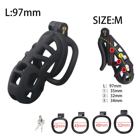 Adjustable Male Chastity Cage Kit – 4-Size U-Ring & Urethral Lock Combo