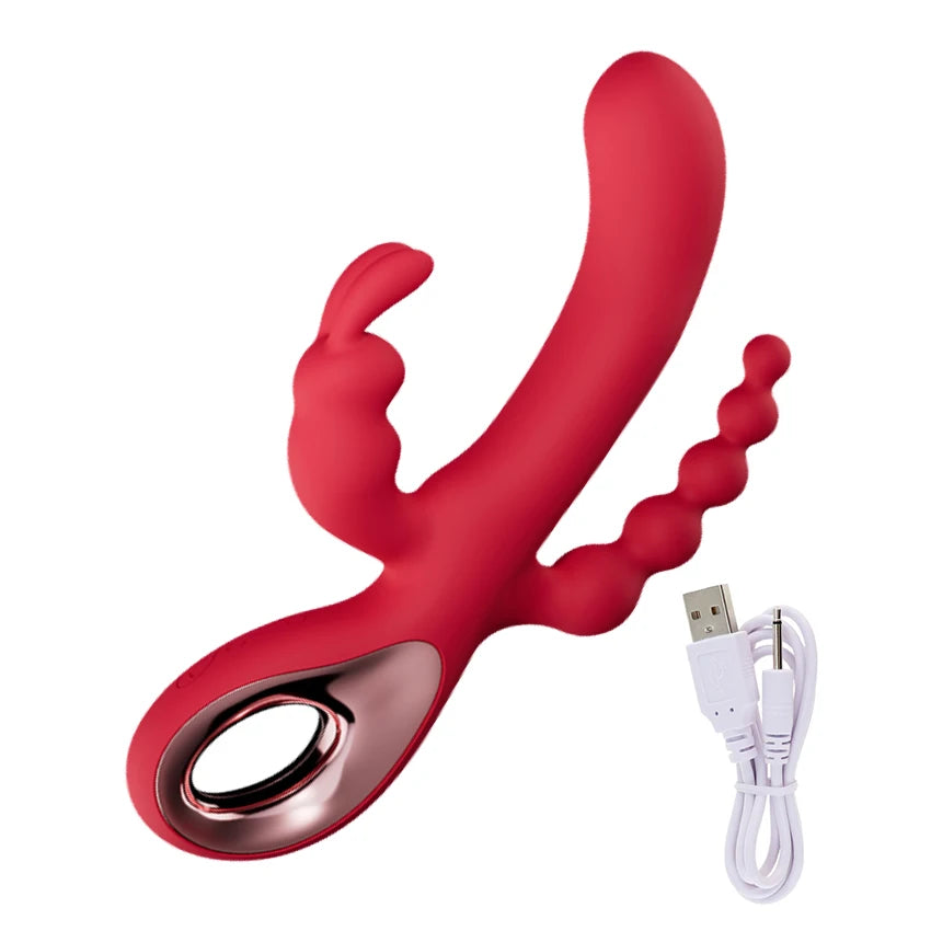3-in-1 Rabbit Vibrator with Dildo, Clit Massager & Anal Beads – Multi-Stimulation G-Spot Sex Toy for Women