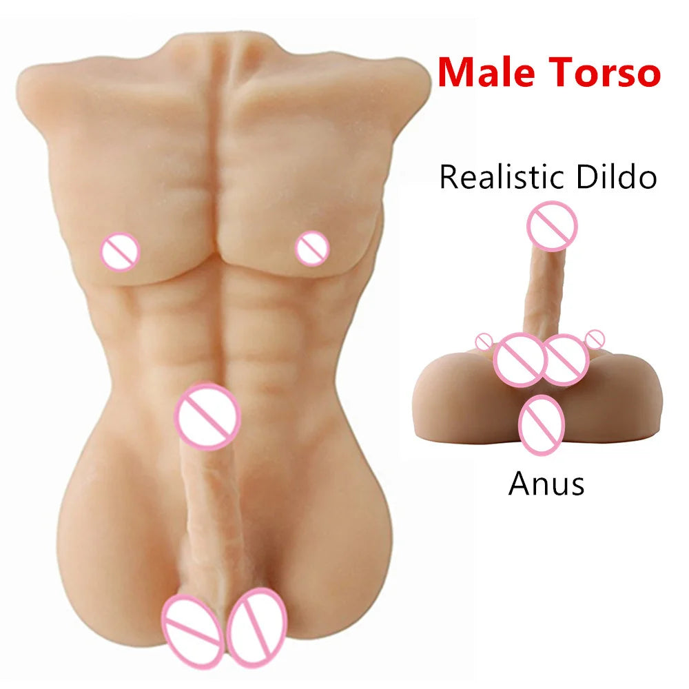 Realistic Male Torso Love Doll – 3D Muscular Half-Body with Lifelike Penis