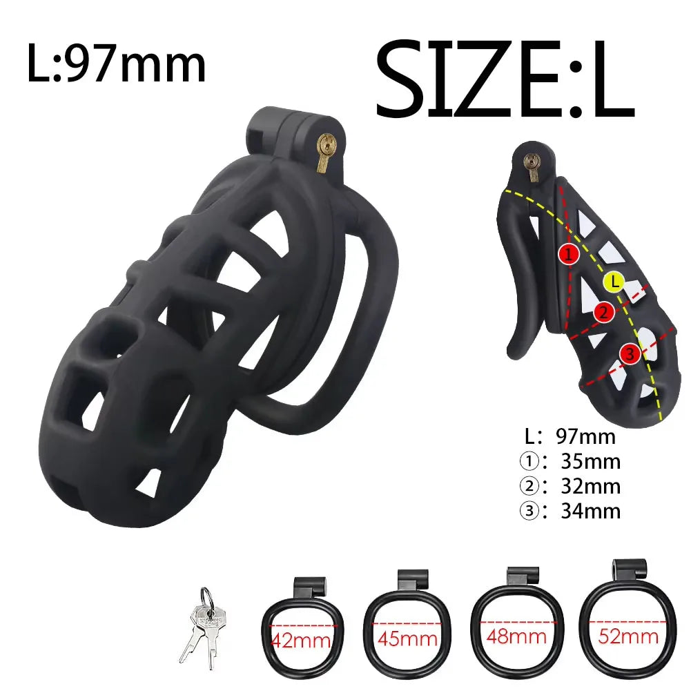 Adjustable Male Chastity Cage Kit – 4-Size U-Ring & Urethral Lock Combo