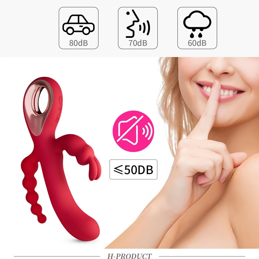 3-in-1 Rabbit Vibrator with Dildo, Clit Massager & Anal Beads – Multi-Stimulation G-Spot Sex Toy for Women