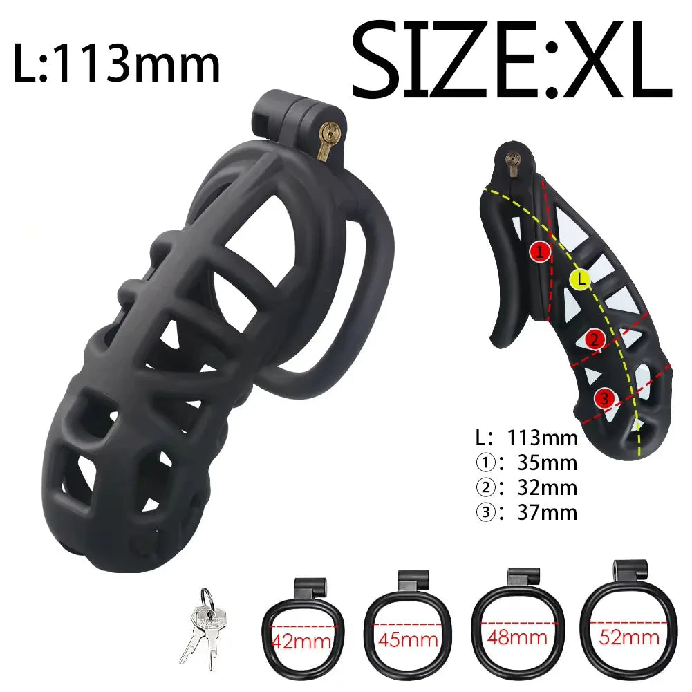 Adjustable Male Chastity Cage Kit – 4-Size U-Ring & Urethral Lock Combo