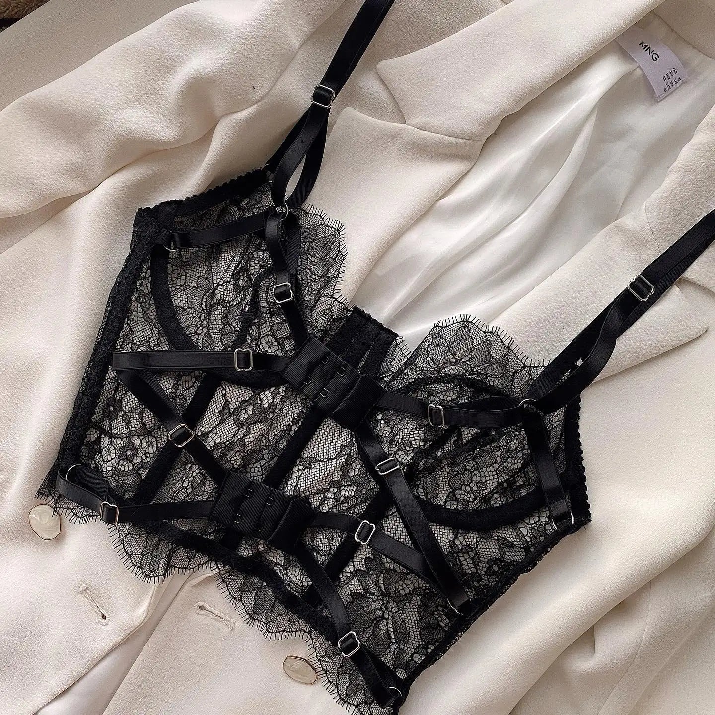 Krasapt Floral Eyelash Lace Bustier & Brief Set – Transparent Unlined Lingerie for Women