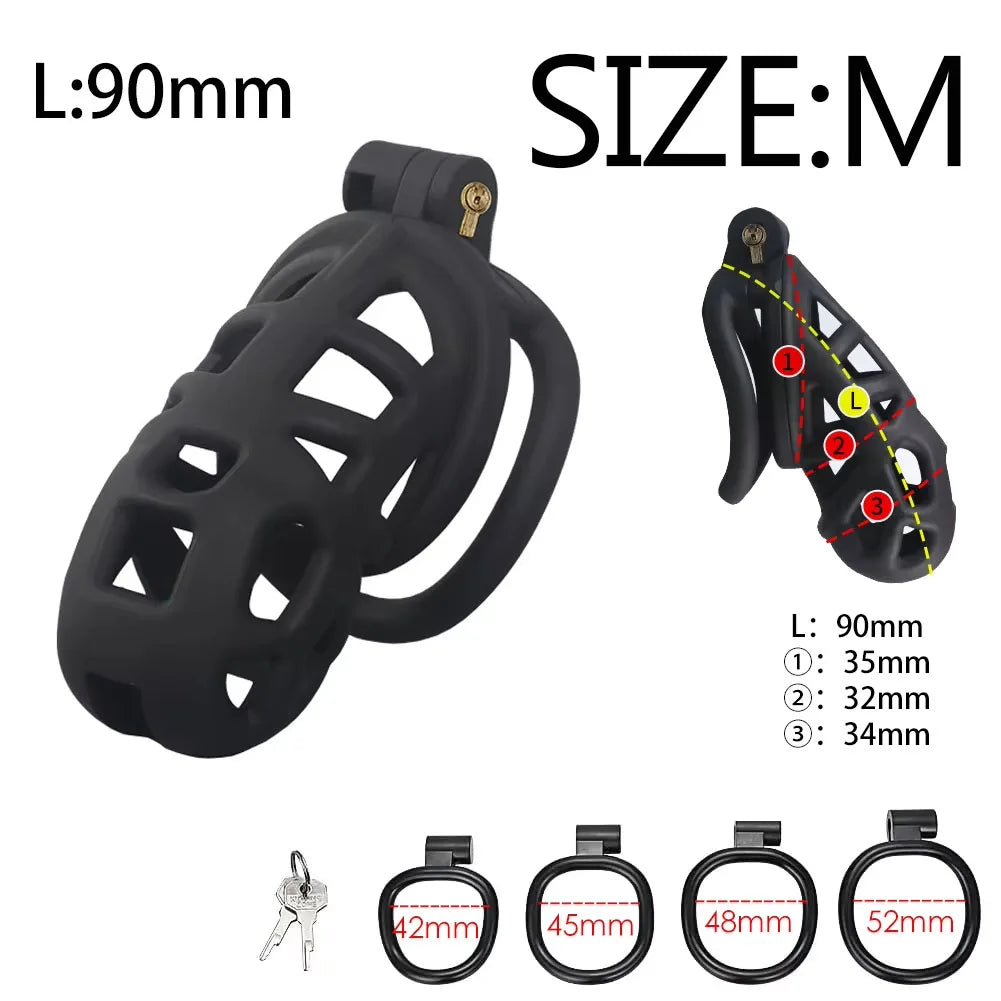 Adjustable Male Chastity Cage Kit – 4-Size U-Ring & Urethral Lock Combo