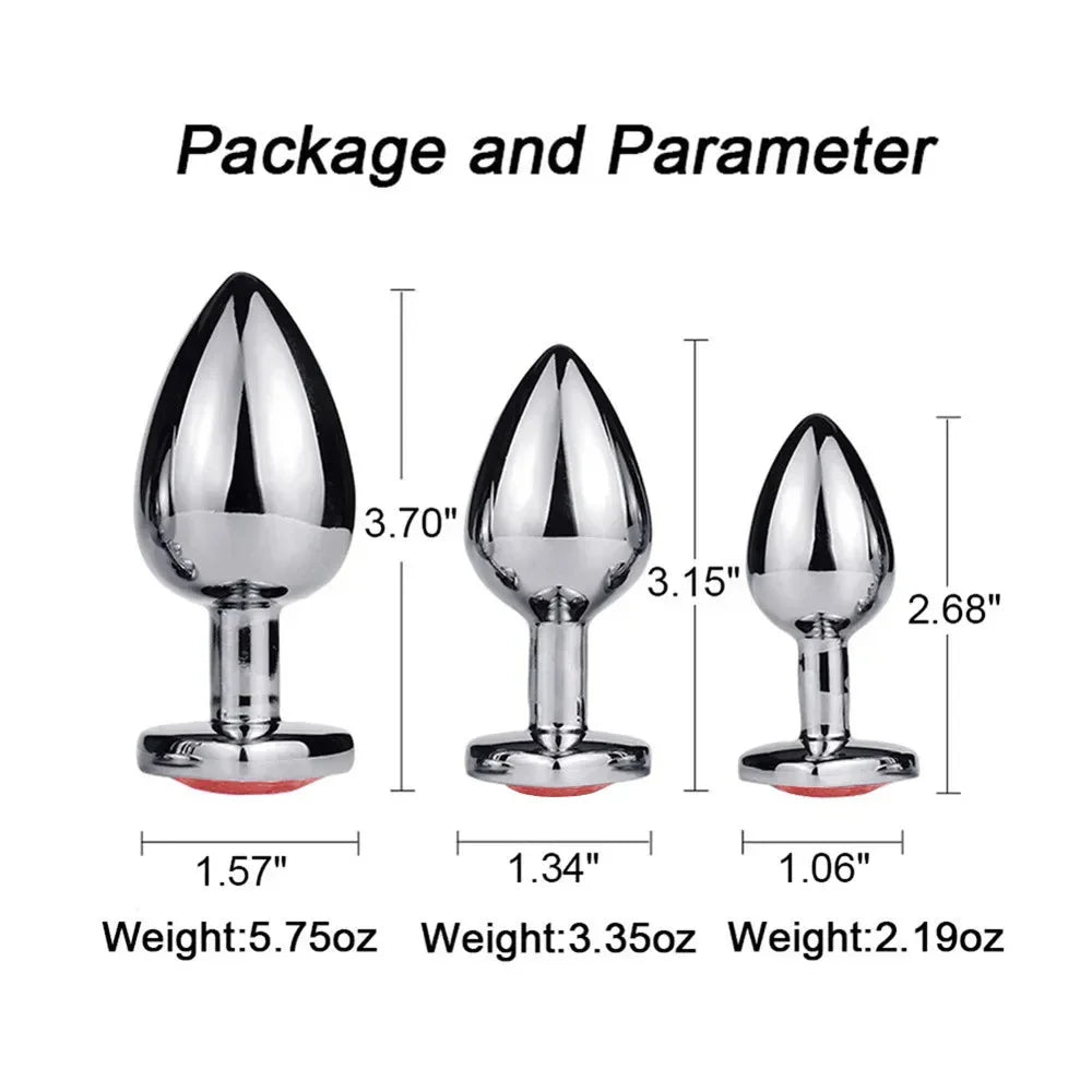 PU Diamond-Tip Metal Plug Set (S, M & L) – Sleek Weighty Anal Beginners’ Kit