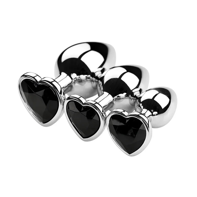 PU Diamond-Tip Metal Plug Set (S, M & L) – Sleek Weighty Anal Beginners’ Kit