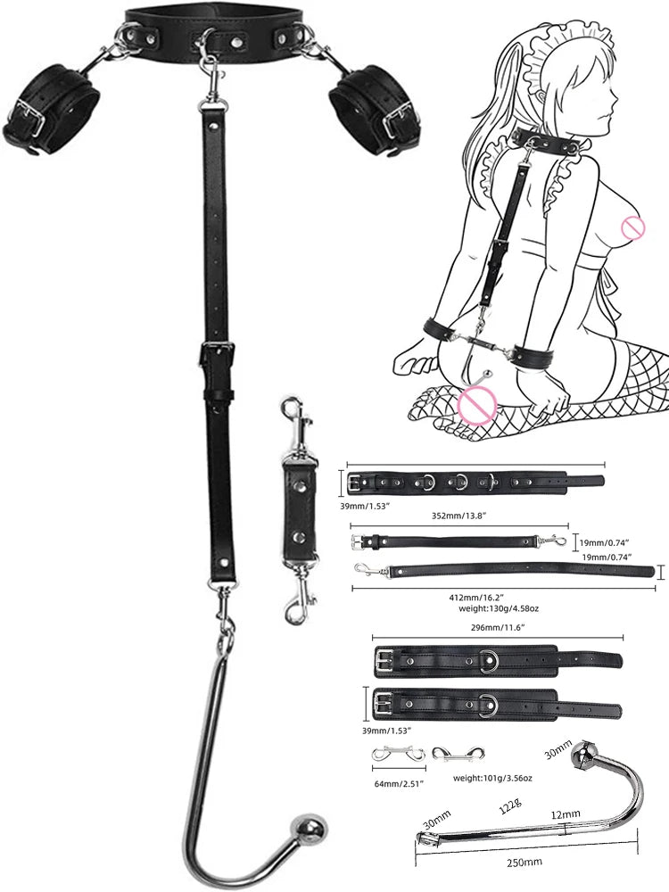 Complete Bondage Kit – Collar, Cuffs, Rope, Blindfold & Whip Set