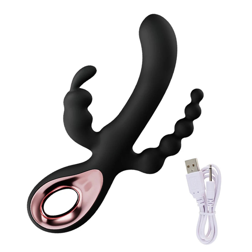 3-in-1 Rabbit Vibrator with Dildo, Clit Massager & Anal Beads – Multi-Stimulation G-Spot Sex Toy for Women