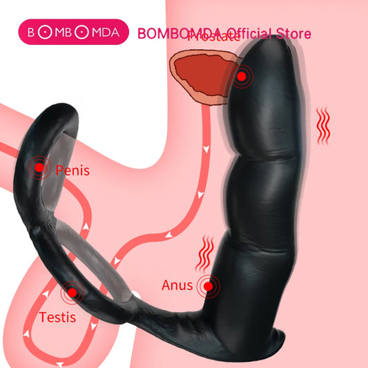 Dildo Anal Vibrator with Prostate Massager, Penis Ring & Bullet Butt Plug