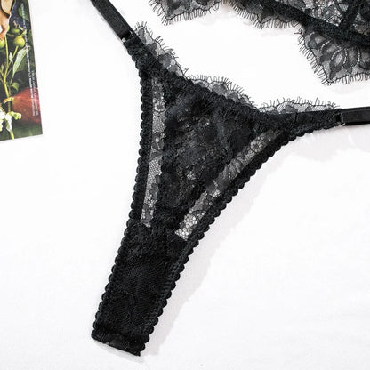 Krasapt Floral Eyelash Lace Bustier & Brief Set – Transparent Unlined Lingerie for Women