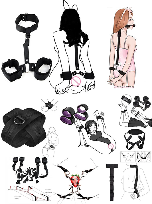 Complete Bondage Kit – Collar, Cuffs, Rope, Blindfold & Whip Set