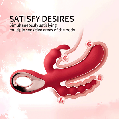 3-in-1 Rabbit Vibrator with Dildo, Clit Massager & Anal Beads – Multi-Stimulation G-Spot Sex Toy for Women