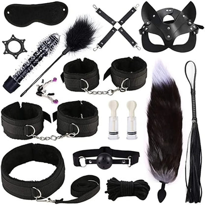 Genuine Leather BDSM Bondage Set – Collar, Cuffs, Gag & Whip