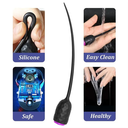 Electric Urethral Catheter Vibrator – Long Silicone Penis Plug for Prostate & Urethra Stimulation