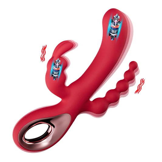 3-in-1 Rabbit Vibrator with Dildo, Clit Massager & Anal Beads – Multi-Stimulation G-Spot Sex Toy for Women