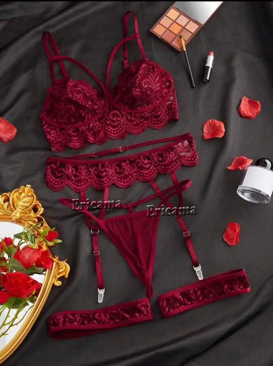 Erotic Lace Bra & Panty Set – Sheer Transparent Lingerie with Sexy Thong
