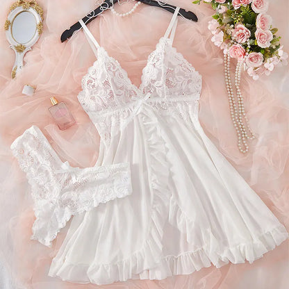 Summer Sexy Lace Nightdress – Women’s Sheer V-Neck Sleepwear Dress