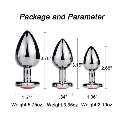 PU Diamond-Tip Metal Plug Set (S, M & L) – Sleek Weighty Anal Beginners’ Kit